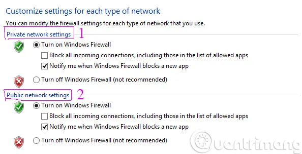 Chọn Change notification settings hoặc Turn Windows Firewall on or off