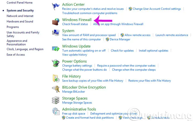 Truy cập System and Security trong Control Panel của Windows 7