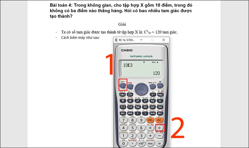 Giải bài toán tìm số tam giác từ 10 điểm bằng tổ hợp