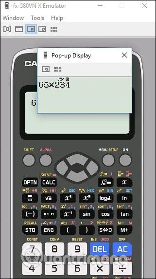 Tùy chọn Pop-up Display giúp phóng to kết quả khi thực hiện cách bấm cotg trên máy tính casio