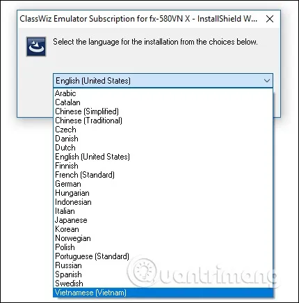 Chọn ngôn ngữ tiếng Việt khi cài đặt Casio Emulator để thuận tiện học các thao tác tính hàm lượng giác cotg