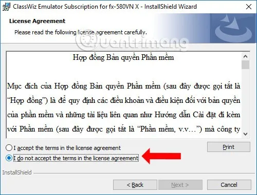 Giao diện thiết lập cài đặt phần mềm giả lập máy tính casio fx-580VNX để luyện tập cách bấm cotg trên máy tính casio