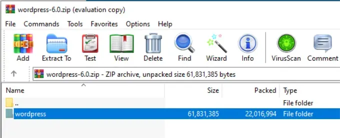 Giải nén các tệp WordPress