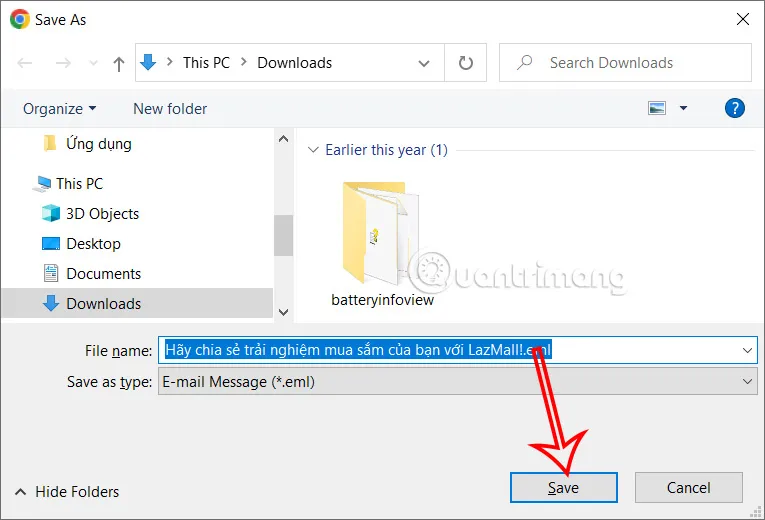 Giao diện cho phép tải tệp email dưới định dạng .eml
