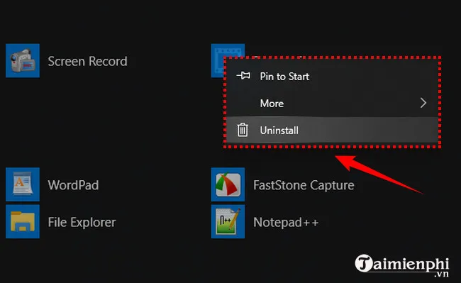 Thao tác chuột phải chọn Uninstall ứng dụng UWP, phương pháp gỡ cài đặt phần mềm