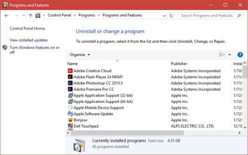 Danh sách các phần mềm đã cài đặt trên máy tính, sẵn sàng cho việc gỡ bỏ