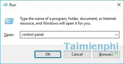 Sử dụng lệnh control panel trong hộp thoại Run để truy cập Control Panel Windows