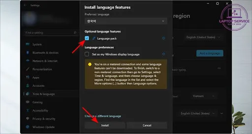 Xác nhận tải gói Language Pack tiếng Hàn cho máy tính để hoàn tất quá trình cài đặt bộ gõ