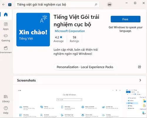 Tìm và tải gói ngôn ngữ Tiếng Việt từ Microsoft Store
