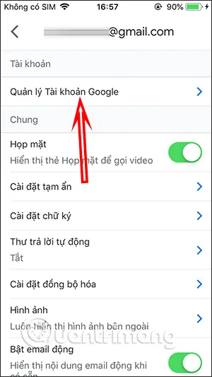 Màn hình Quản lý Tài khoản Google trên ứng dụng di động