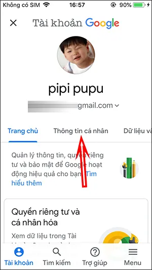 Chuyển đến tab Thông tin cá nhân trên giao diện Google Account
