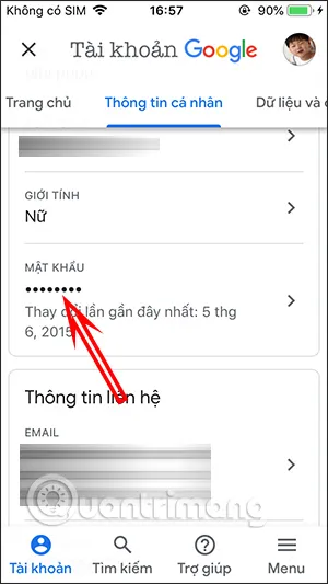 Nhấn chọn mục Mật khẩu để bắt đầu quy trình đổi mật khẩu trên di động