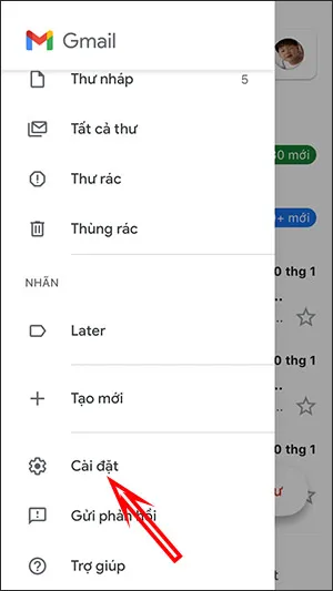 Giao diện Cài đặt ứng dụng Gmail trên iPhone