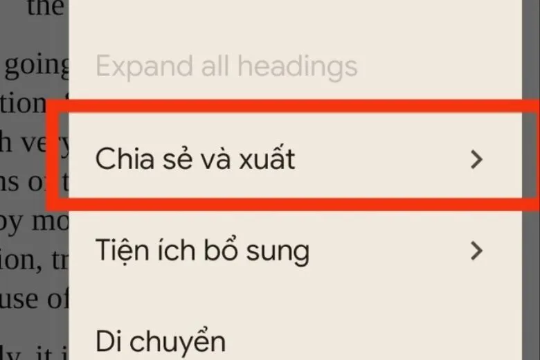 Chọn "Chia sẻ và xuất" để lưu Word thành PDF