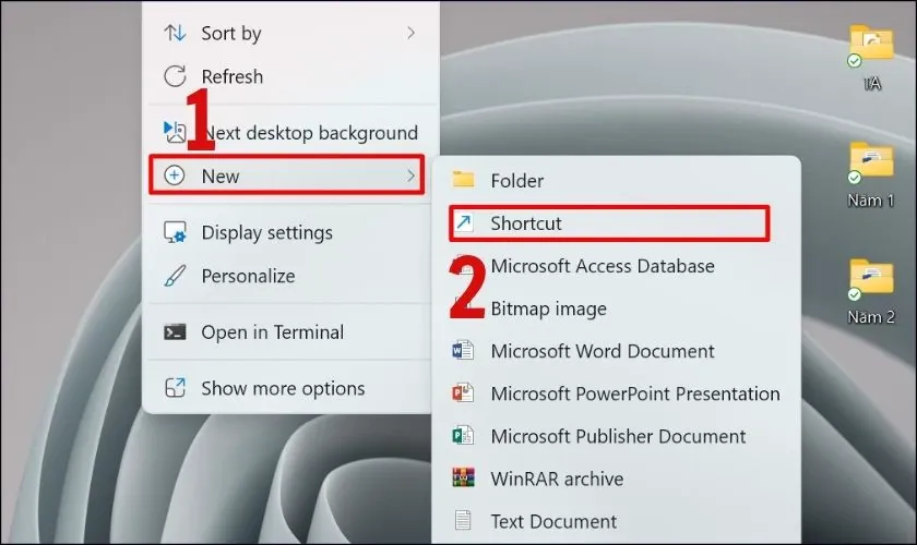 Chọn vào mục Shortcut