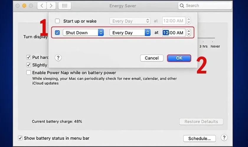 Nhấn ok để hoàn cài đặt thời gian tắt máy tính