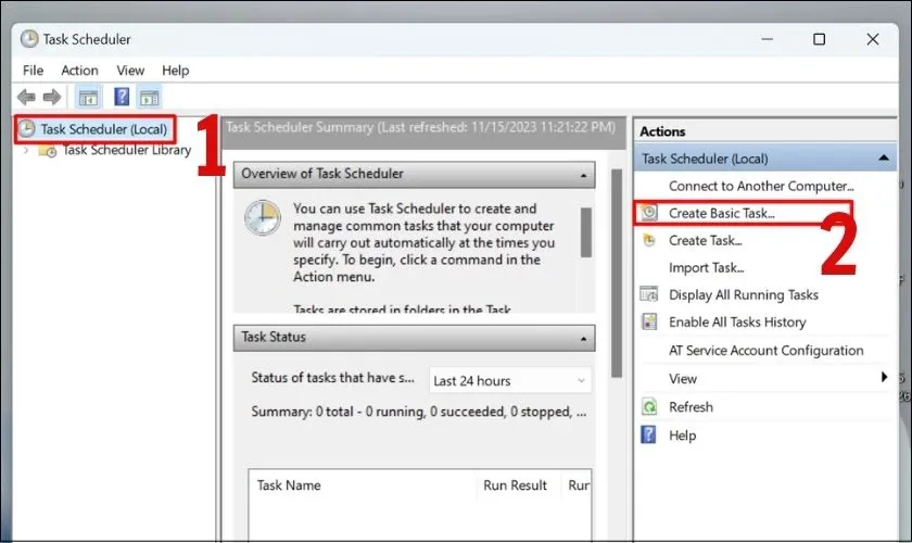 Chọn vào mục Create Basic Task