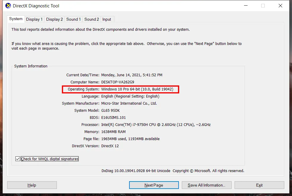 Xem Thông Tin Win 64-bit Trong DirectX Diagnostic Tool