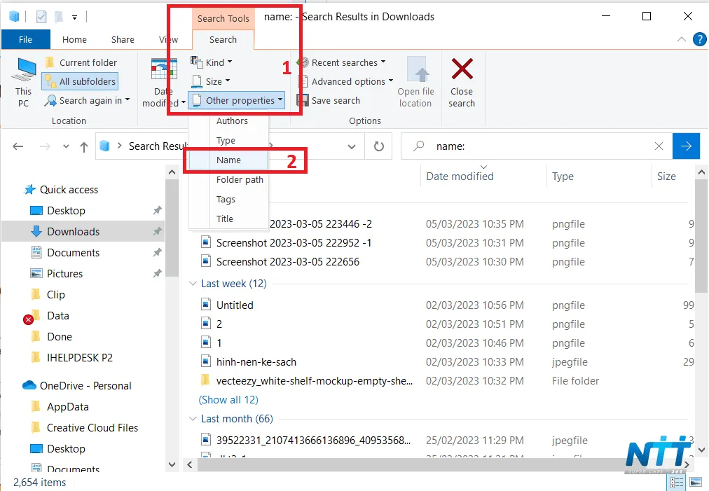 Hiển thị kết quả tìm kiếm nâng cao theo tên file có chứa từ khóa Win 10