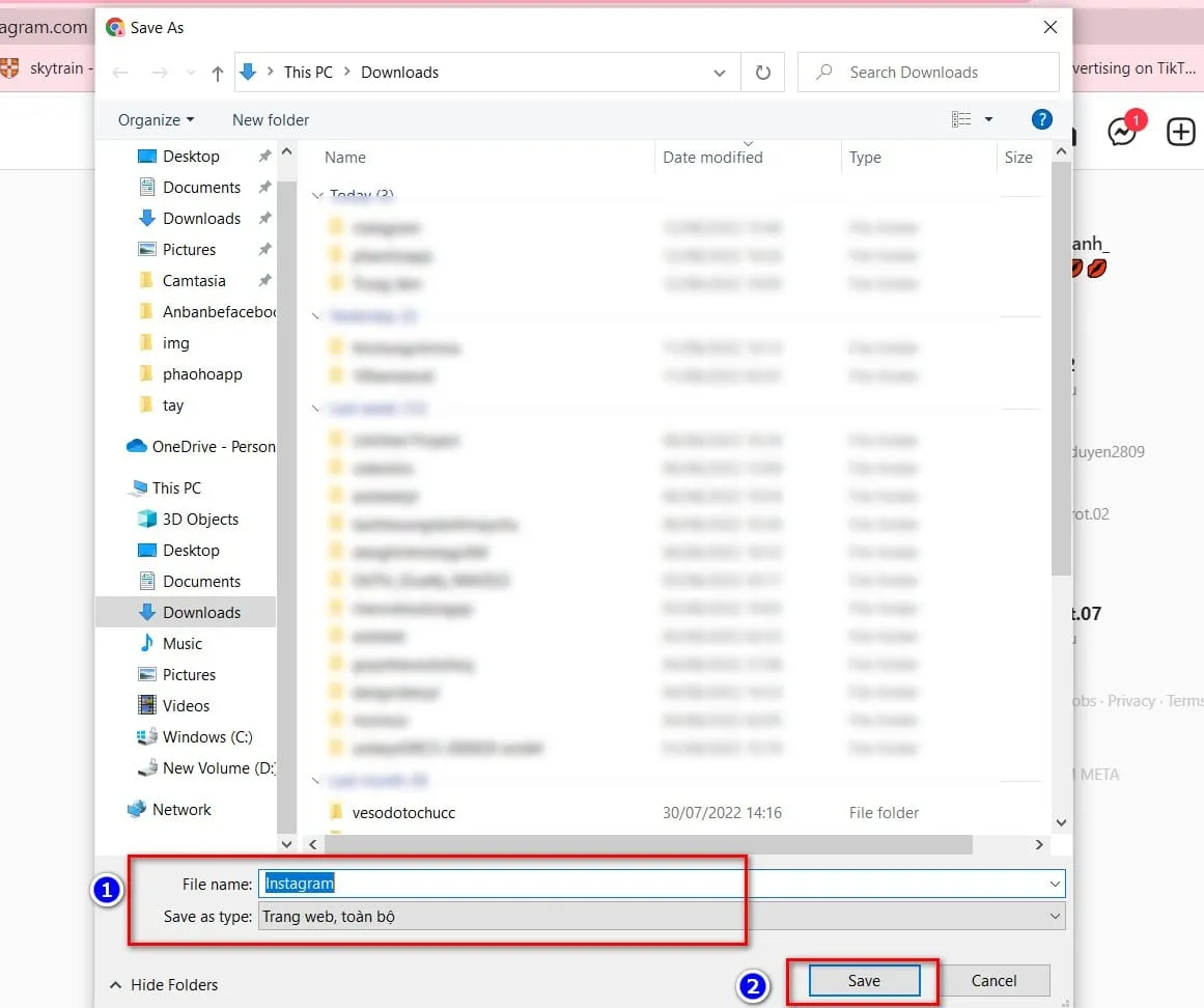 Hộp thoại Save As cho phép chọn vị trí lưu file khi download nội dung về máy tính