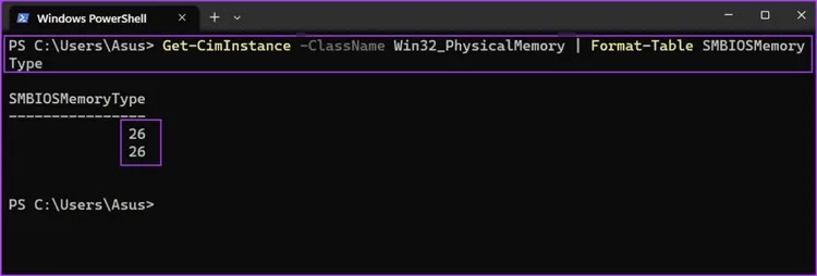 Sử dụng PowerShell để kiểm tra loại RAM