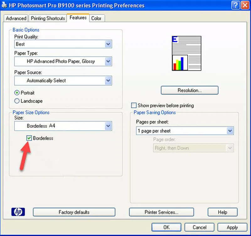 Giao diện cài đặt tùy chọn in ảnh trên máy tính, nhấn vào nút Options