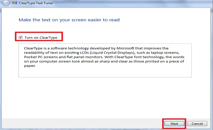 Khởi động ClearType Text Tuner sau khi hoàn tất hiệu chỉnh màu sắc màn hình máy tính Windows.