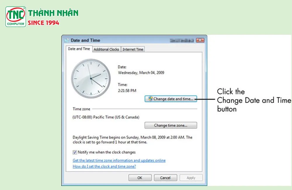 Hướng dẫn chỉnh ngày giờ trên máy tính Win 7