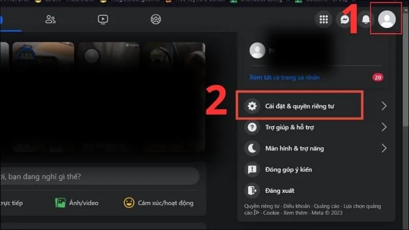 Chọn Cài đặt và quyền riêng tư trên giao diện máy tính