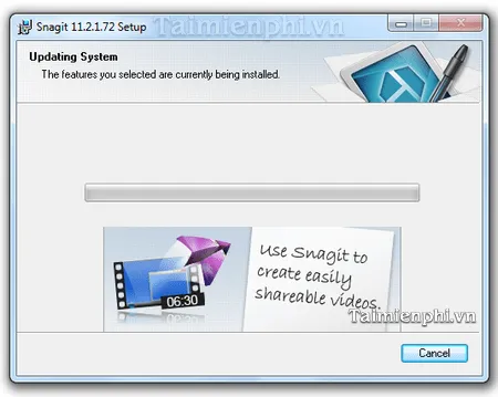 Quá trình xác nhận và bắt đầu cài đặt phần mềm Snagit trên máy tính cá nhân