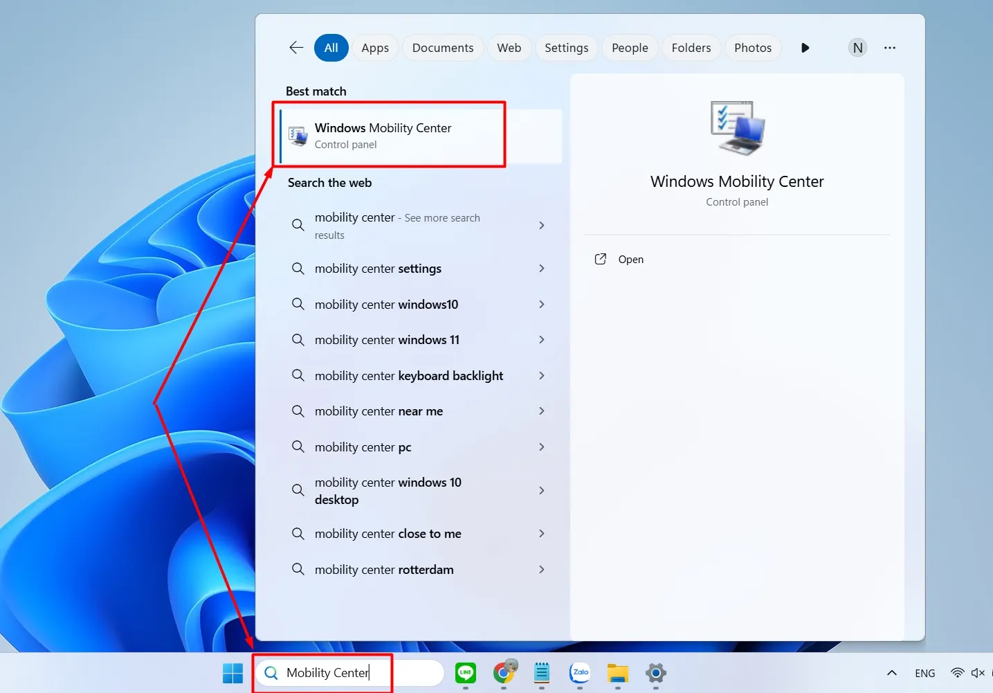 Giao diện Windows Mobility Center trên Windows 11