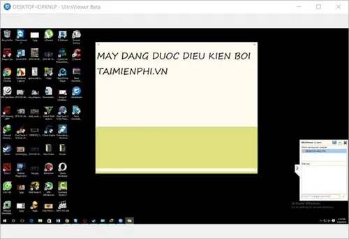 Thanh công cụ với các tùy chọn chat, truyền file, và khởi động lại trong phiên điều khiển UltraViewer chuyên nghiệp