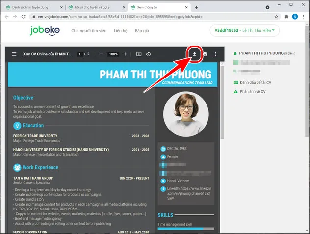 Hướng dẫn nhà tuyển dụng tải CV ứng viên từ hệ thống về máy tính