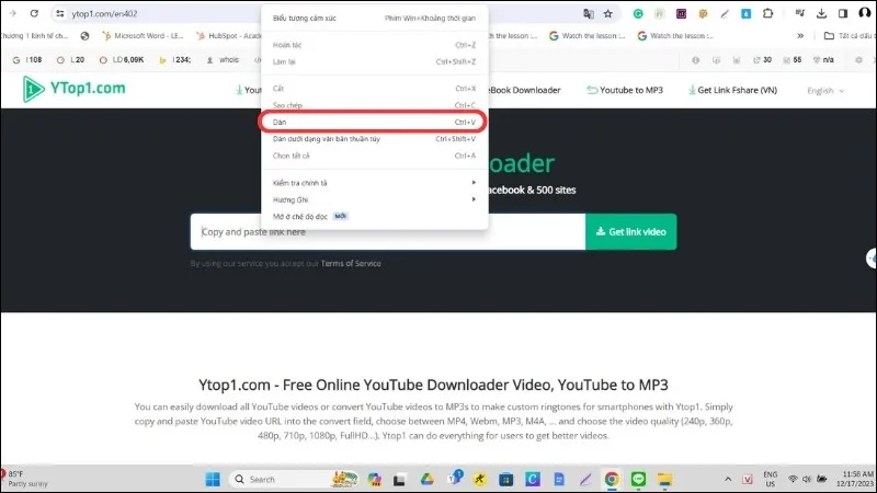Dán đường link YouTube vào thanh tìm kiếm của Ytop1.com