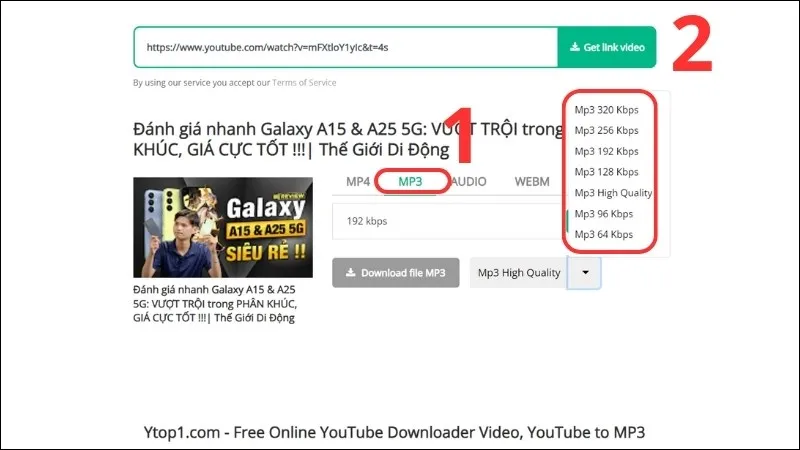 Chọn MP3 và định dạng chất lượng để tải nhạc về máy tính từ YouTube