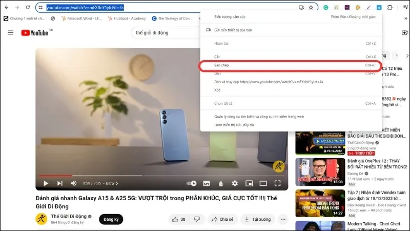 Sao chép liên kết video YouTube trước khi dùng X2convert.com