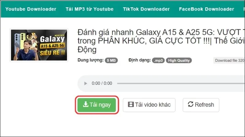 Nhấn Tải ngay để hoàn tất tải nhạc YouTube về máy tính qua X2convert.com