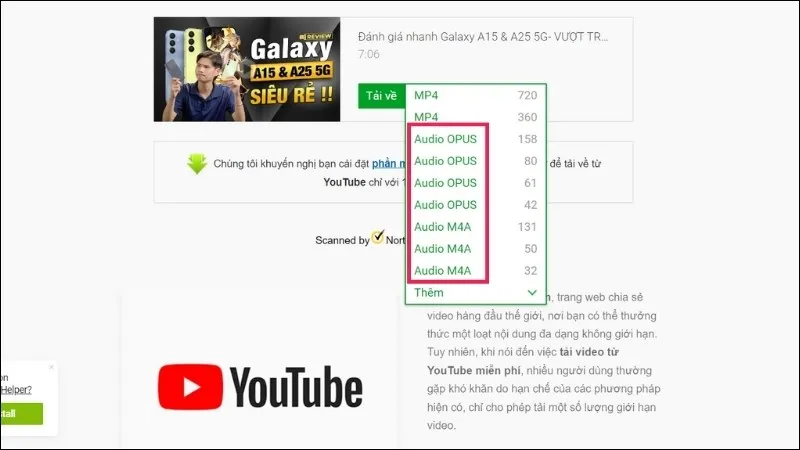 Lựa chọn định dạng MP3 để tải nhạc YouTube về máy tính trên savefrom.net