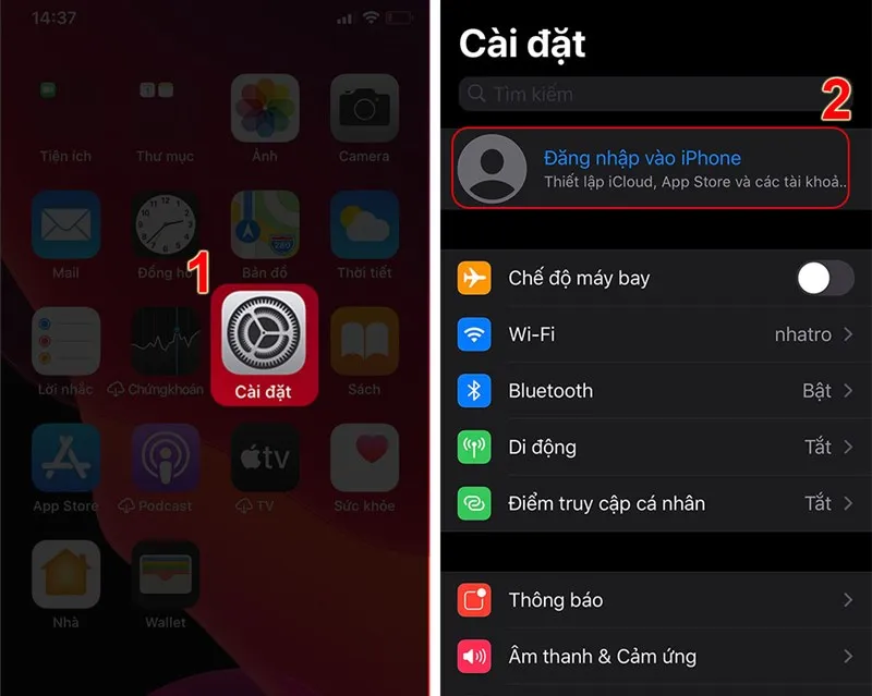 Chọn đăng nhập vào iPhone