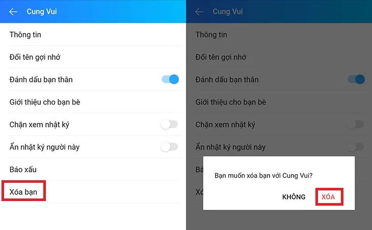 Nhấn vào biểu tượng ba gạch ngang. Sau đó bạn chọn Xóa bạn