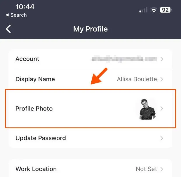 Tùy chọn Profile Photo (Ảnh hồ sơ) trong cài đặt tài khoản Zoom mobile