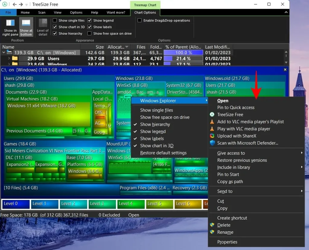 Menu ngữ cảnh khi sử dụng Windows Explorer để thao tác với OneDrive