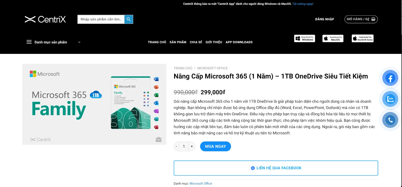 Các tùy chọn mua và đăng ký gói Microsoft 365 chứa Access để áp dụng cách tải access về máy tính