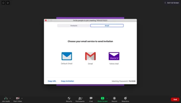 Các tùy chọn để mời người khác tham gia cuộc họp Zoom trên máy tính