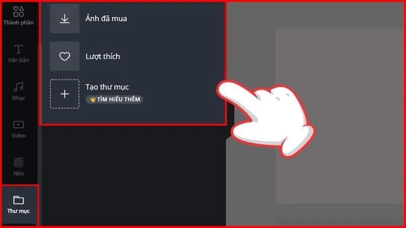 Mục Tạo thư mục để lưu trữ các tài nguyên đã mua hoặc liên quan (Chỉ dành cho Canva Pro)