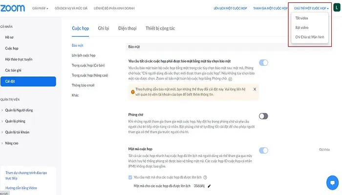 Chọn tùy chọn chủ trì cuộc họp trên giao diện web của Zoom