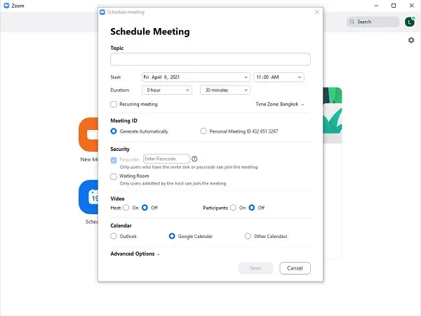 Thiết lập các tùy chọn chi tiết khi lên lịch cuộc họp Zoom