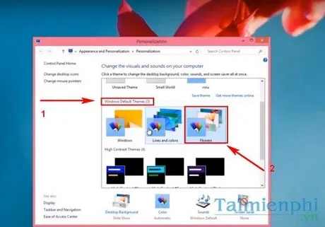Giao diện tùy chọn Personalize trong Windows 8.1 để chỉnh sửa ảnh màn hình máy tính