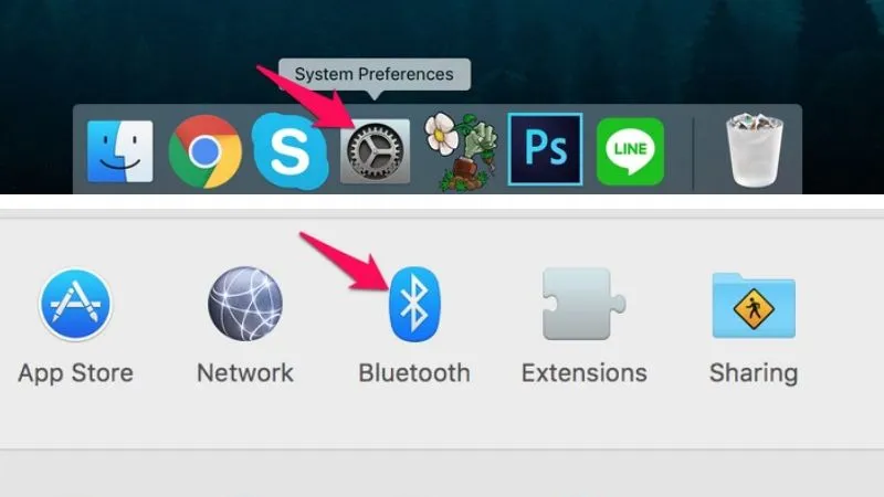 Hình ảnh minh họa truy cập Bluetooth trong System Preferences trên MacOS