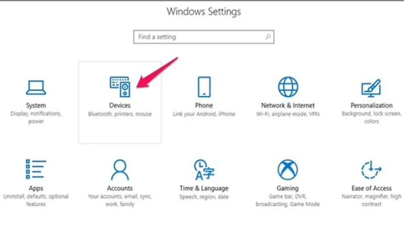 Hình ảnh minh họa nhấp vào Devices trong Settings Win 10